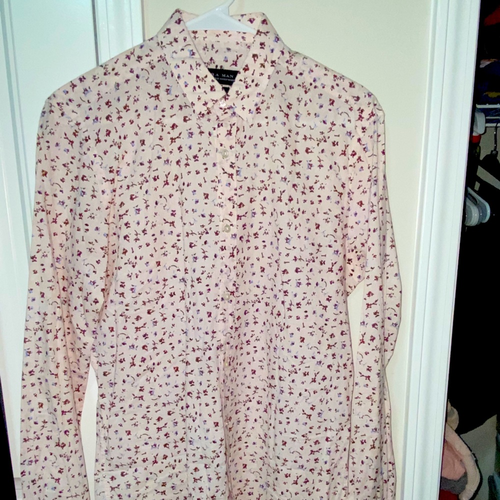 Rose button up w/ floral print shirt